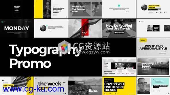 AE模板-简洁文字标题排版图片展示片头Typography Promo v1.0的图片1