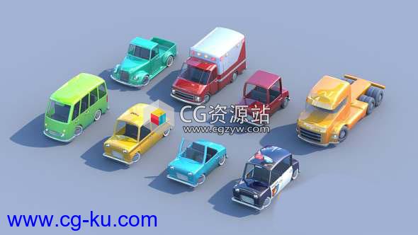 卡通汽车玩具3D模型 Cubebrush – Toycar Pack的图片1