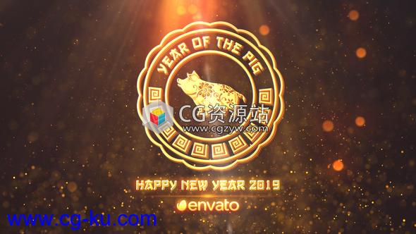 AE模板-2019金色粒子猪年新年动画片头 Chinese New Year 2019的图片1