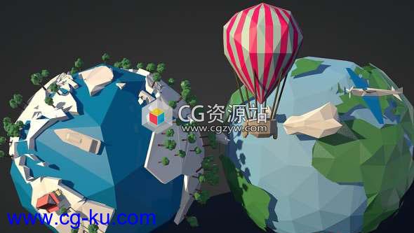 地球低多边形3D模型 Cubebrush – LowPoly Earth Pack的图片1