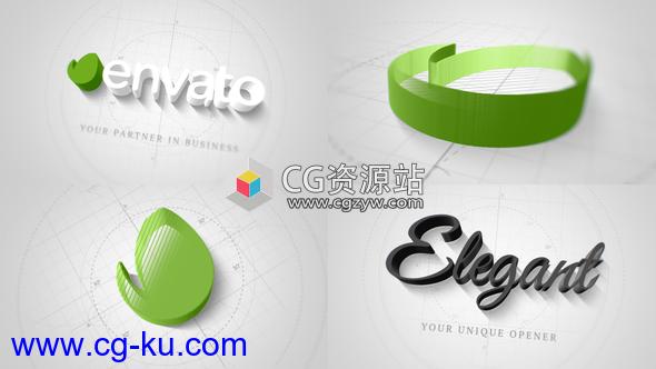 AE模板-优雅标志建筑草图三维Logo动画 Technical Elegant Logo 3D Opener的图片1