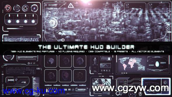 AE模板－终极生成科技感HUD元素合集The Ultimate HUD Builder的图片1