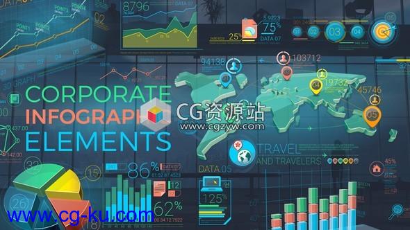 AE模版-多彩公司信息图表数据柱状图动画元素Colorful Corporate Infographic Elements的图片1