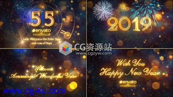 AE模板-2019新年60秒时钟烟花倒计时动画New Year Countdown 2019的图片1