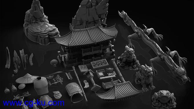 中国古代建筑人物服饰龙狮蛤蟆游戏3D模型(OBJ/ZBP/ZTL格式)的图片1