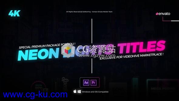 AE模板+PR预设4K霓虹灯文字标题字幕动画Neon Lights Titles 4K的图片1