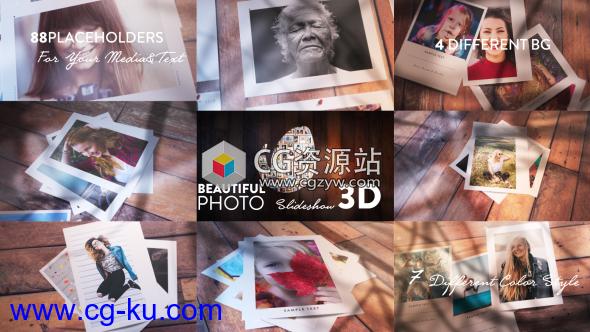 AE模板-三维照片相册掉落展示片头 Beautiful Photo Slideshow 3D的图片1