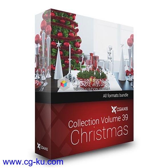 30个三维圣诞树花环餐桌装饰品模型合辑CGAxis第39卷 (C4D/MAX/OBJ/FBX)的图片1