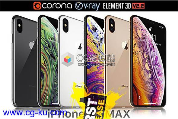 全色彩苹果手机3D模型 Cubebrush – Apple iPhone X + XS MAX (MAX/OBJ/E3D/3DS格式)的图片1