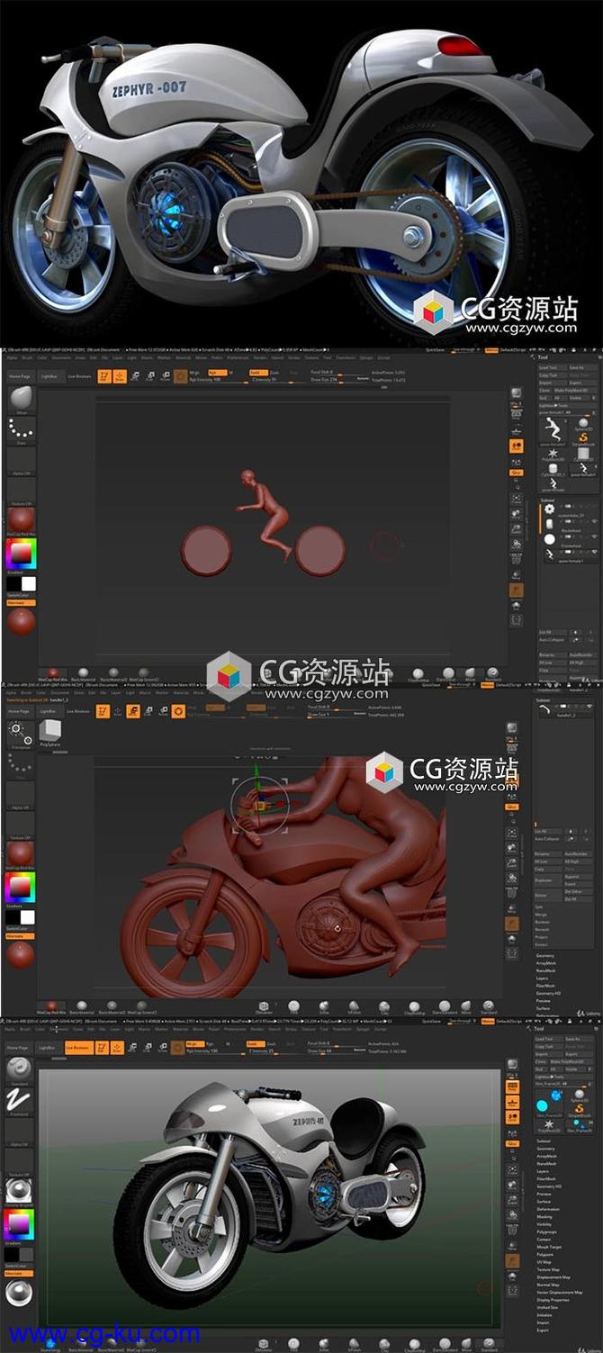 ZBrush 4 R8硬表面摩托车雕刻建模视频教程的图片2