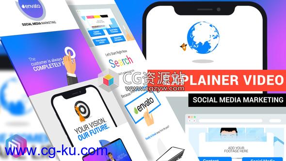 AE模板-扁平化解释视频网络社交媒体介绍MG动画片头 Explainer Video Social Media Marketing的图片1