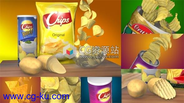 AE模板-E3D三维薯片广告产品包装片头动画3D Chips Commercial的图片1