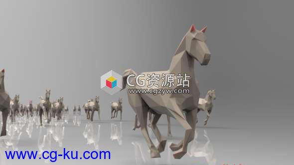 低多边形马3D模型 CGTrader – Low poly running horses – 23pcs posed Low-poly 3D model的图片1