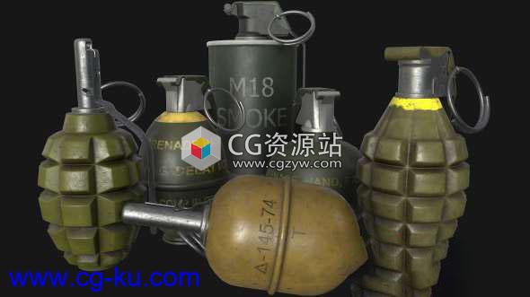 手雷手榴弹烟雾弹低多边形3D模型 CGTrader – Grenades Pack Low-poly 3D model的图片1