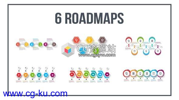 AE模板-阶梯式信息图表时间线介绍动画 6 Roadmaps Templates – Set Four的图片1