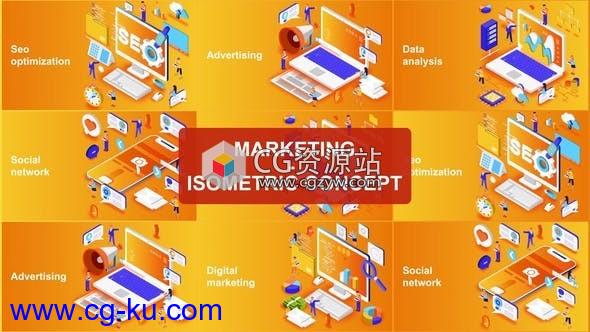 AE模板-等距市场营销信息图形动画元素 Marketing – Isometric Concept的图片1