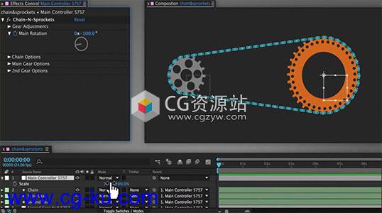 AE脚本-链条滑轮绑定动画 Aescripts Chain & Sprockets v1.03 + 使用教程的图片1