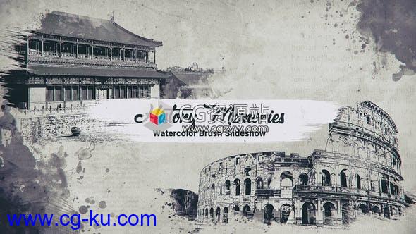 AE模板-复古水墨笔刷回忆历史片头 History Memories Watercolor Brush Slideshow的图片1