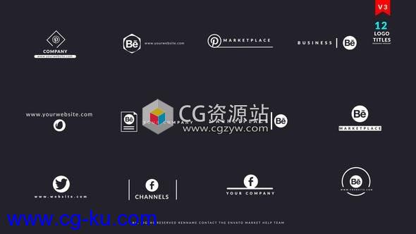 AE模板-12组创意标题简单Logo动画 Logo Titles V3的图片1