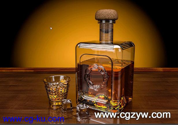 C4DR16玻璃酒瓶建模材质灯光渲染教程 How to Model Texture and Light a Whisky Scene（含C4D工程）的图片1