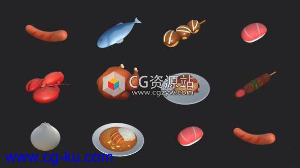 卡通食物3D模型 Cgtrader – Cartoon Food Pack 2 3D model的图片1