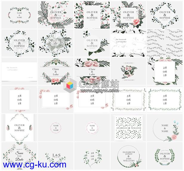 AE模板-300+婚礼标题标签花朵水彩枝条动画光效素材工具包的图片3