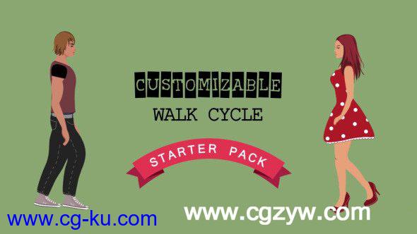 AE模板-MG动画卡通人物服装搭配循环走路 VideoHive Walk Cycle Starter Pack的图片1