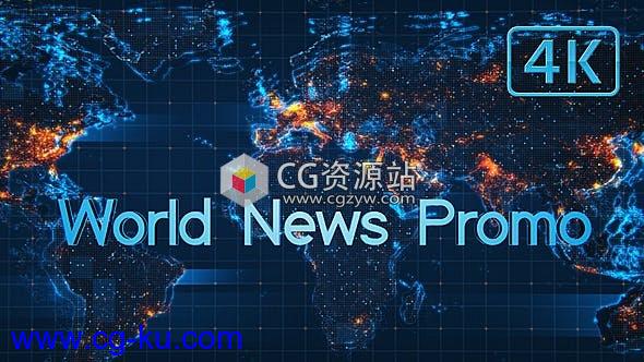 AE模板-科技感地图背景4k广播设计图片介绍片头 World News Promo的图片1