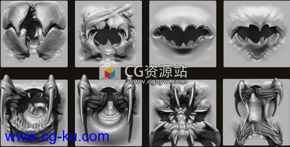 异形生物嘴巴ZBrush笔刷模型 FlippedNormals – MOUTHS – 40 ZBrush VDMs + 5 bonus variations的图片1