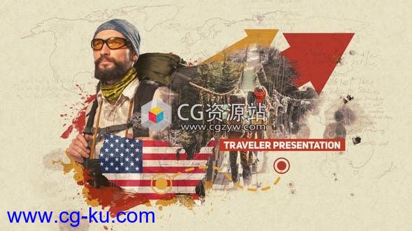 AE模板-旅行者介绍水墨遮罩照片开场 Traveler Presentation的图片1