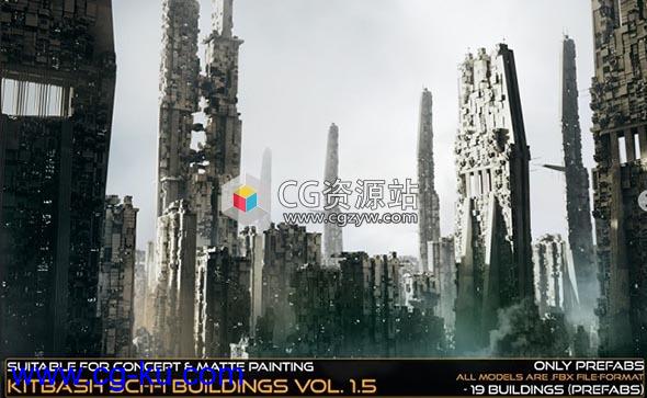 三维未来科幻大厦楼房建筑3D模型 Kitbash Sci-fi Buildings Vol.1.5的图片1