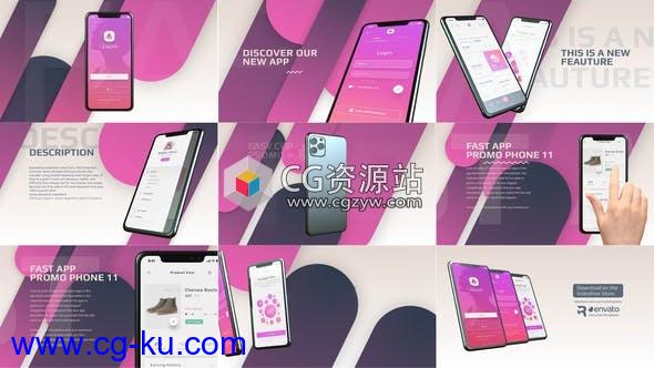 AE模板-iPhone11手机APP动画宣传片头Fast App Promo Phone 11的图片1