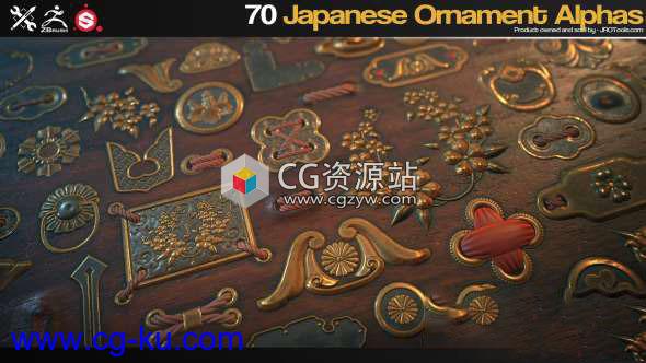 雕花建筑贴图笔刷预设 Gumroad – ZBrushSP – 70 Japanese Ornament Alphas的图片1