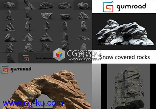 石头岩石3D模型Gumroad – Rocks Bundle OBJ格式的图片1