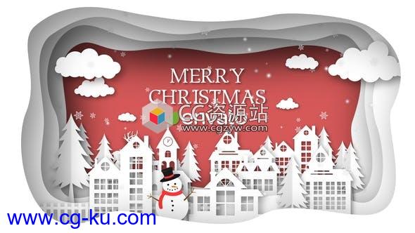 AE模板-剪纸圣诞节新年快乐片头Christmas Paper Town Wishes的图片1