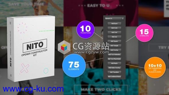 AE模板-100+扁平化图形动画文字标题转场MG元素包NITO – Opener Element Constructor Pack的图片1