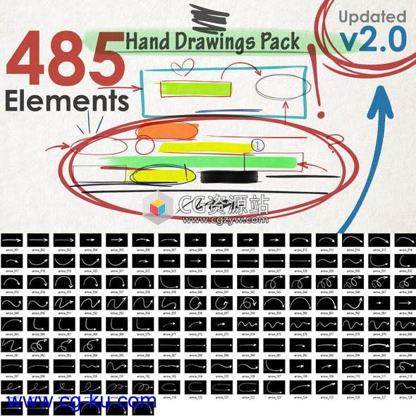 AE模板-485个手绘粉笔箭头路径圆圈数字图形动画+视频素材的图片1