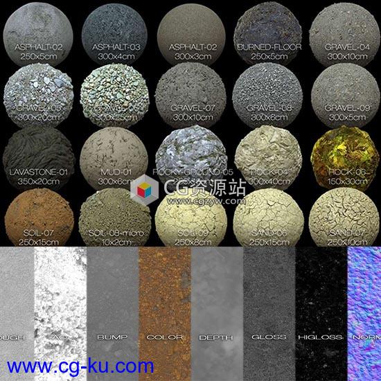 27组PBR土壤沙石沥青路面材质纹理贴图集合4K8K的图片1