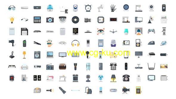 AE模板-100个电子小工具电器设备图标ICON动画 100 Electronic Gadgets Icons的图片1