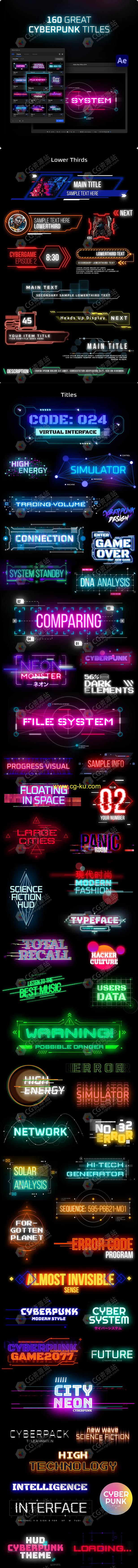 AE脚本-160+赛博朋克科幻未来文字标题标注背景视频包装动画的图片1