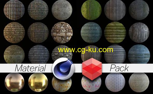 99组墙面木纹混凝土钢铁布料C4D Redshift渲染器材质预设的图片1