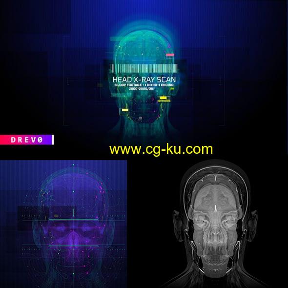 8组头部大脑X光扫描医疗HUD元素4K视频素材的图片1