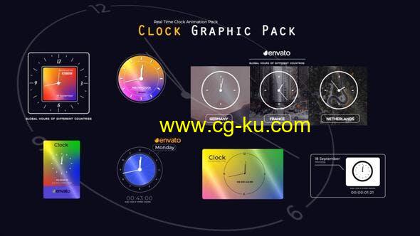 AE模板-7个独特时钟计时动画 Real Time Clock Animation Pack的图片1