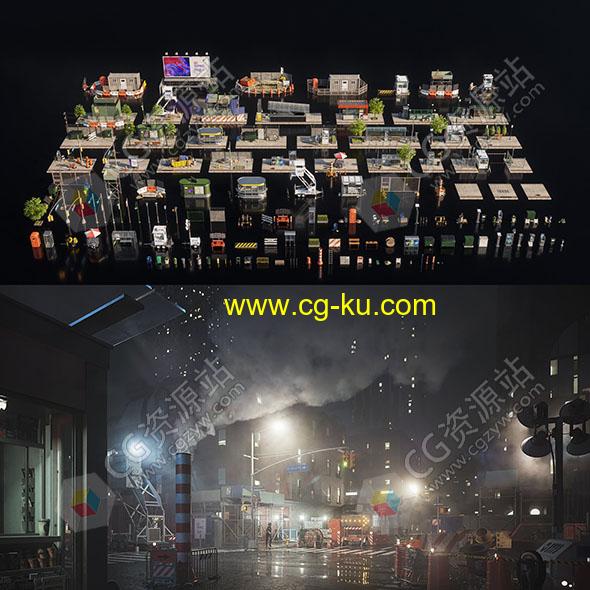 现代城市街道公共设施物品3D模型 (C4D/FBX/OBJ格式)的图片1