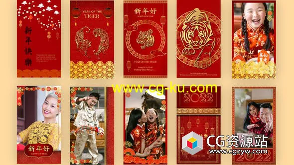 AE模板-10组INS竖屏中国新年图文包装设计动画 Chinese New Year Instagram Story的图片1