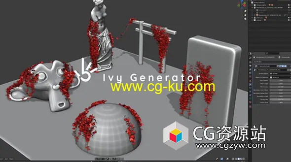 Blender 3.0几何节点蔓藤生长动画生成器 Ivy Generator Setup for Geometrynodes Fields的图片1