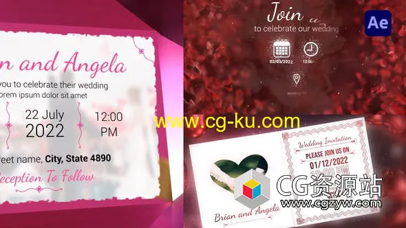 AE模板-情人节婚礼请柬包 Wedding Invitations Pack的图片1