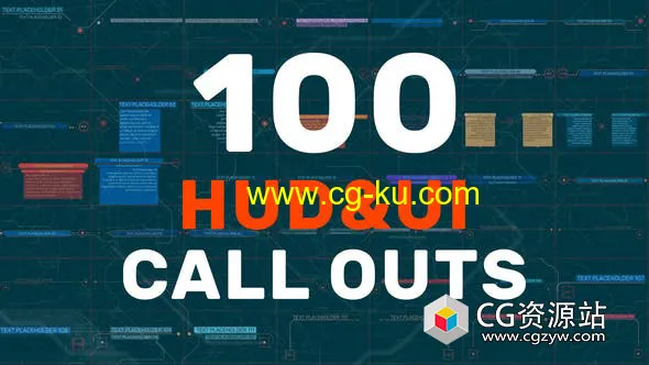 PR模板-100组科技感HUD线条呼出标注指示线UI介绍动画 100 HUD UI Call Outs的图片1