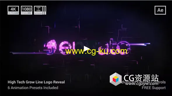 AE模板-抽象创意高科技线条Logo动画 High Tech Grow Line Logo Reveal的图片1