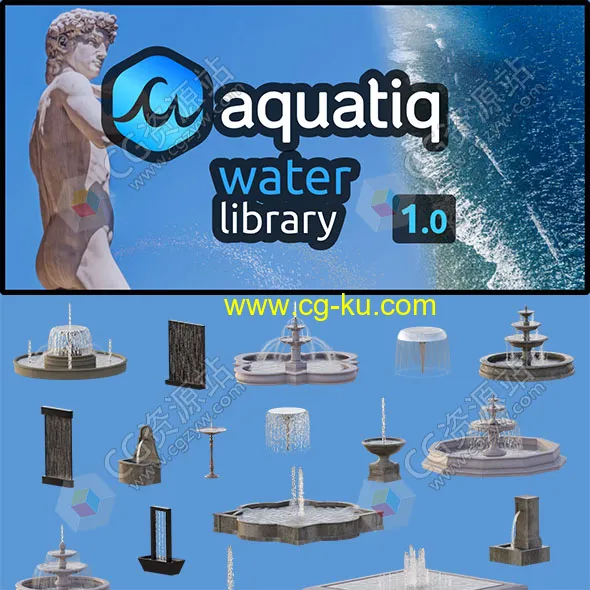 Blender水流特效喷泉瀑布预设插件 Water Library Aquatiq 1.0.0的图片1